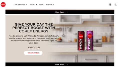 Coke Energy Amazon Instant-Win Game